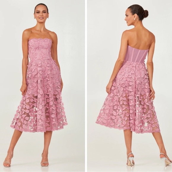 helsi florence embroidered strapless midi dress Fitted Bodice Dress - Black Swan Satin main image 1